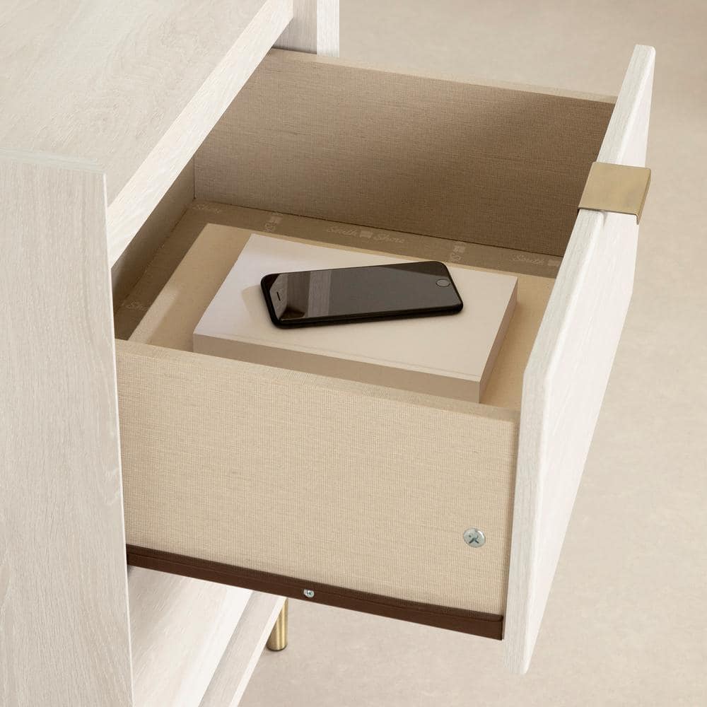 Winter Oak Rectangular 2-Drawer End Table with Brass Accents