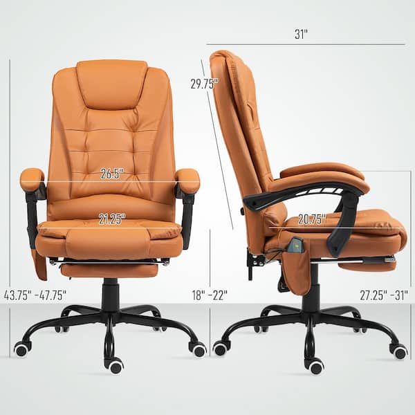 Vinsetto 7-Point Faux Leather Vibrating Massage Office Chair with Lumbar Support, Footrest, Reclining Back, Light Brown 921-342V81LR - The Home Depot Vinsetto 7-Point Faux Leather Vibrating Massage Office Chair with Lumbar Support, Footrest, Reclining Back, Light Brown 921-342V81LR - The Home Depot