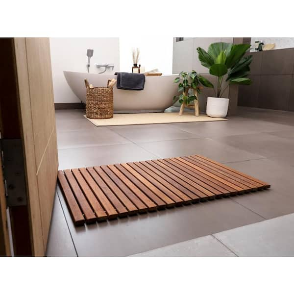 Nordic Style Oiled Teak Shower Mat 31.4 x 19.6 Wide End Slat