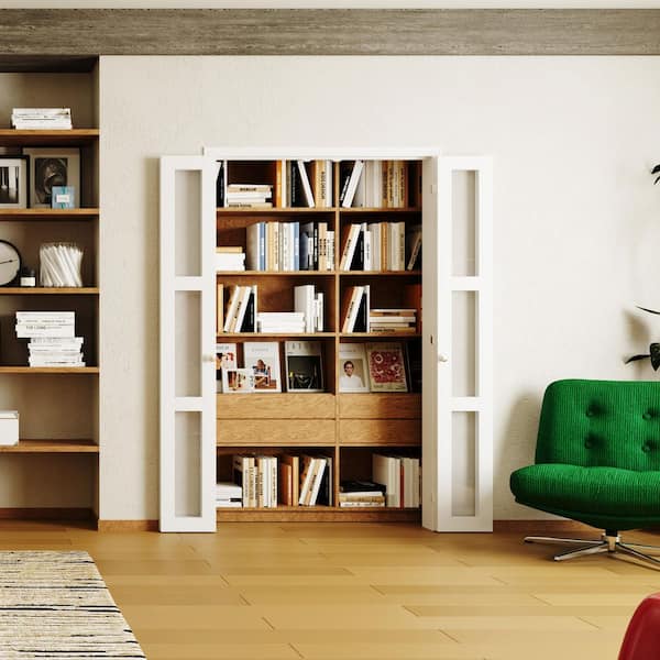TENONER 36 in. x 80 in. 3 Lite, Clear Glass, Solid Core, MDF, PVC