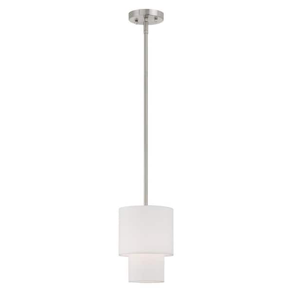 Mercury 1-Light Brushed Nickel Mini Pendant with Hand Crafted Off White Fabric Shade