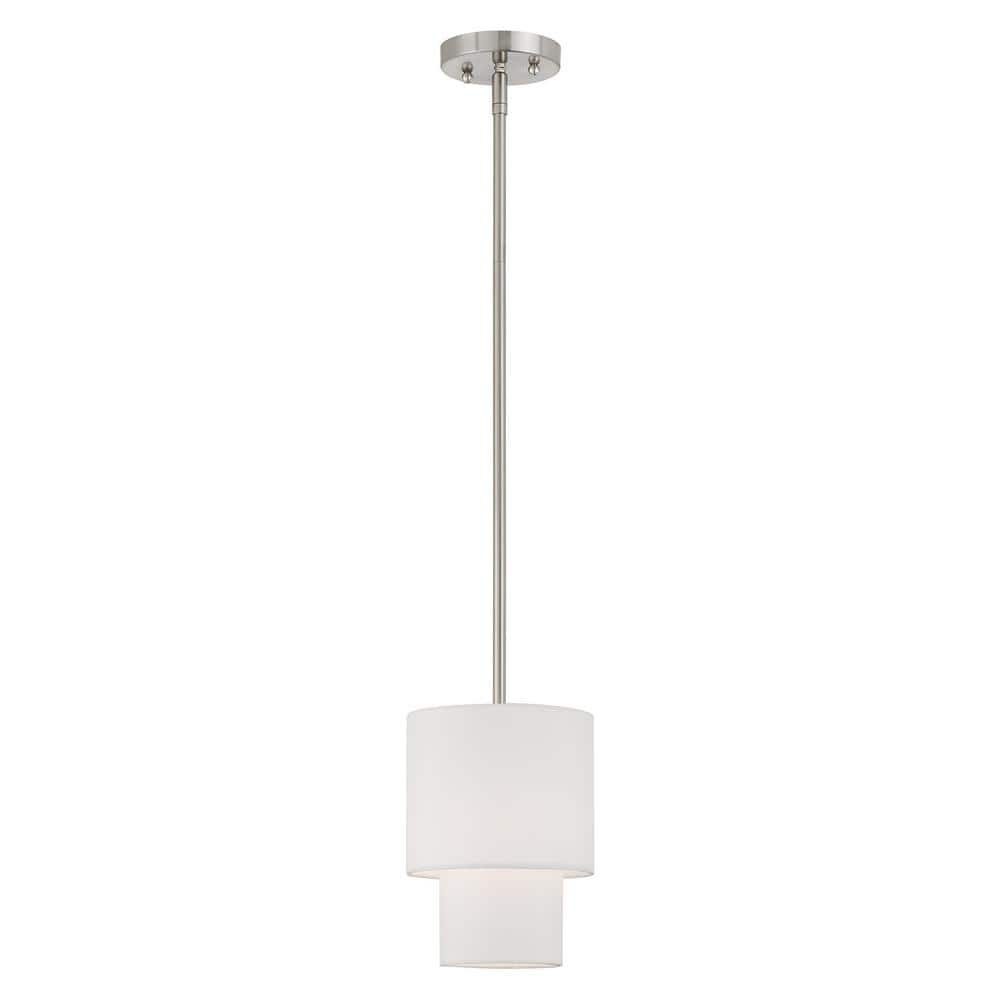 Brushed Nickel Mini Pendant with Off-White Fabric Shade