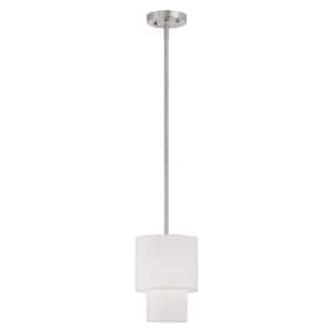 Claremont 1-Light Brushed Nickel Mini Pendant with Hand Crafted Off White Fabric Shade