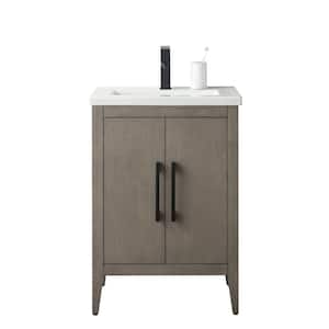 24 in. W x 18.5 in D x 34 in. H Single Sink Bathroom Vanity Cabinet in Driftwood Gray with Ceramic Top
