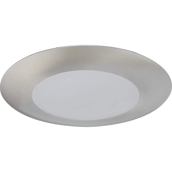 1-Light Brushed Nickel Aluminum LED Indoor/Outdoor Surface Ceiling Flush Mount/Wall Sconce with Lens, Round Trim