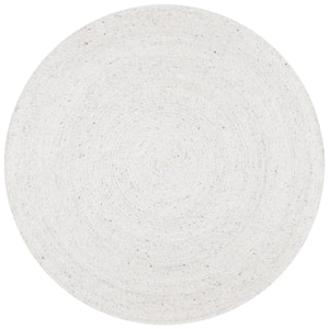 Braided Light Beige 7 ft. x 7 ft. Round Speckled Solid Color Area Rug