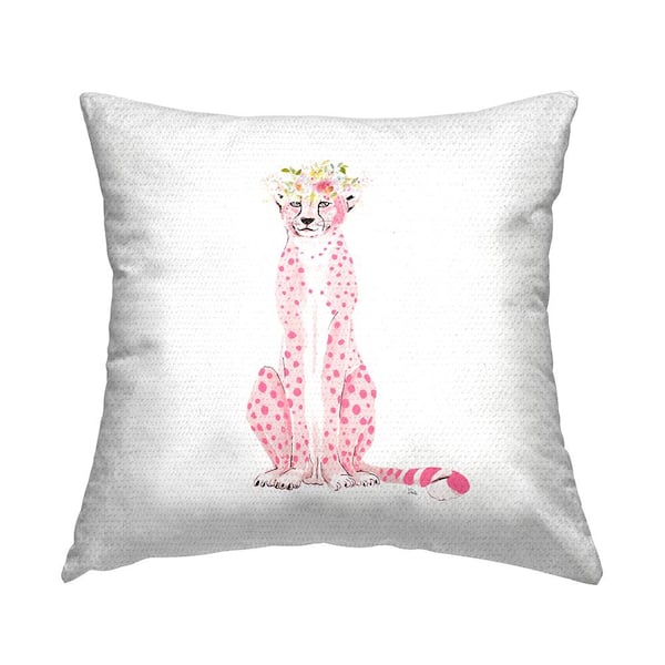 Stupell Industries Pink Cheetah Floral Crown Pink Square Outdoor Throw Pillow