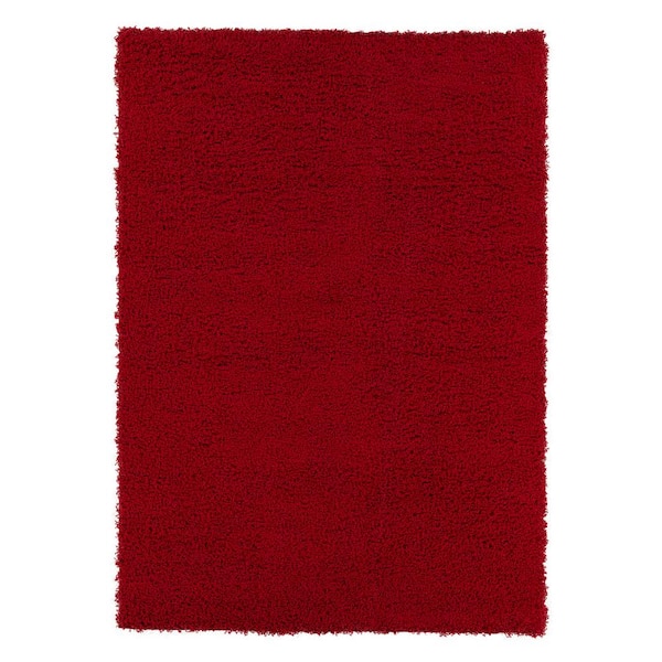 Ottomanson Contemporary Solid Dark Red 7 ft. 10 in. x 9 ft. 10 in. Shag Area Rug
