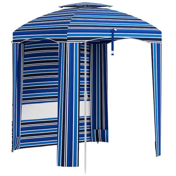 Sudzendf 5.8 ft. x 5.8 ft. Portable Beach Umbrella in Blue Stripe, with Double-Top
