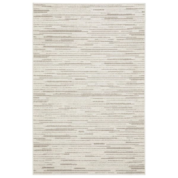 10 ft. x 13 ft. Ivory And Brown Striped Distressed Area Rug