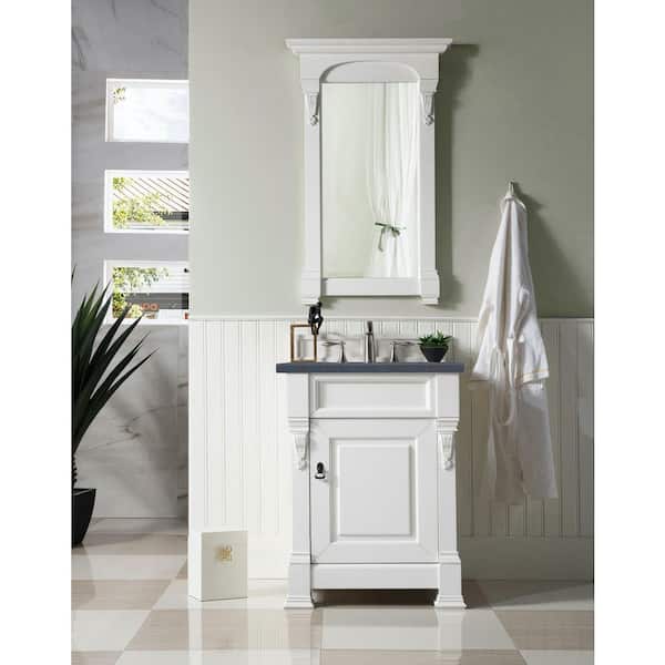 James Martin Vanities Brookfield 26 in. W x 23.5 in. D x 34.3 in. H Bath Vanity in Bright White with Quartz Top in Charcoal Soapstone