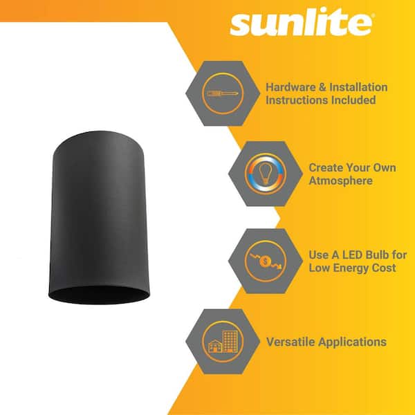 Sunlite 7 in. 1-Light Matte Black Aluminum Modern Cylinder