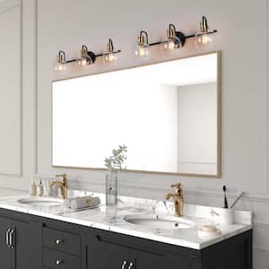 23 in. 3-Light Black Bathroom Vanity Light, Modern Polished Brass DIY Bath Light, Classic Globe Clear Glass Wall Sconce