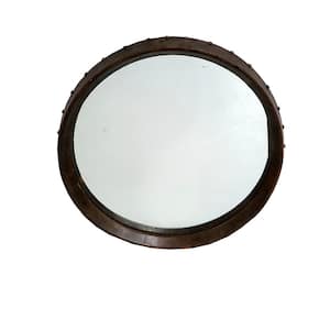 25 in. W x 25 in. H x 4 in. D Round Wine Barrel Brown Mirror