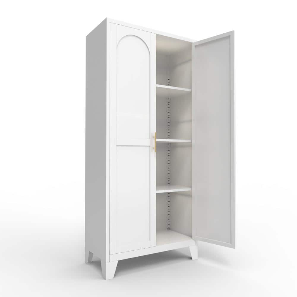 61'' 2 Shapely Doors Cabinet, Metal Storage Cabinet with Doors and Adjustable Shelves, for Bedroom, Living Room(White)