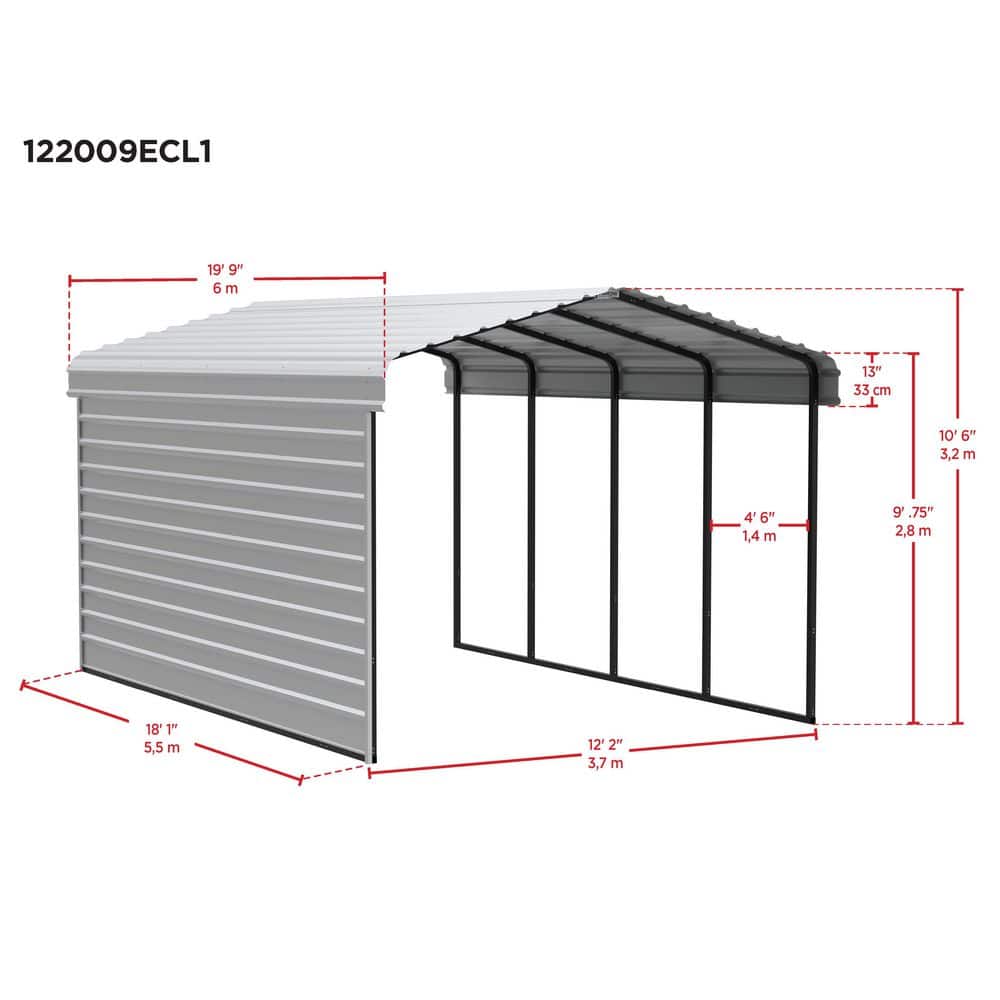 12' x 20' Charcoal Steel Carport Kit with Enclosure