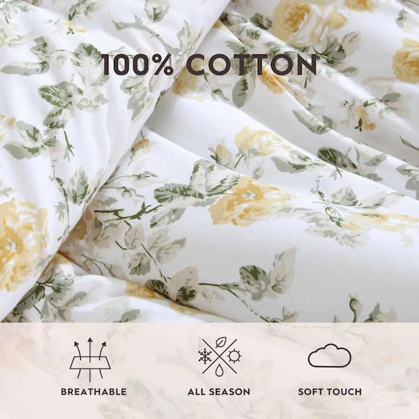 Laura Ashley Roses 5-Piece Gold/Green 100% Cotton Twin Bonus