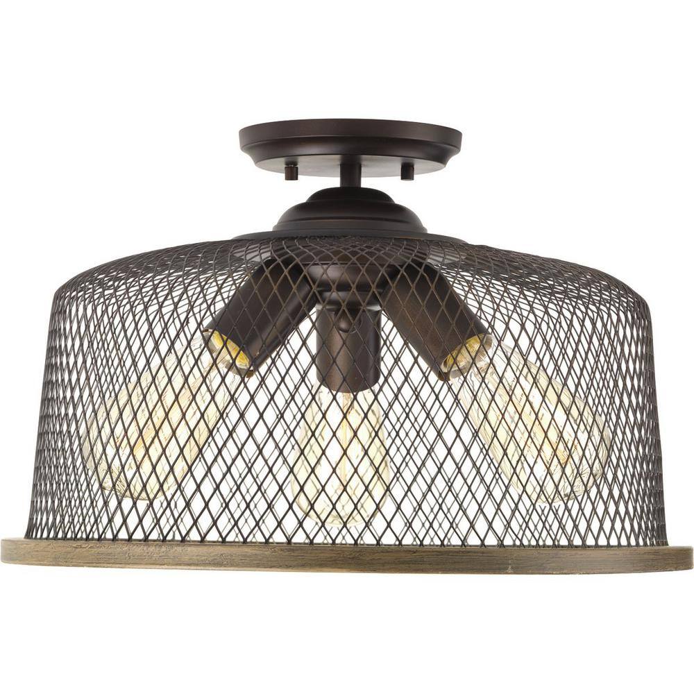 Artisan Rustic 16" Bronze and Glass Drum Semi-Flush Light