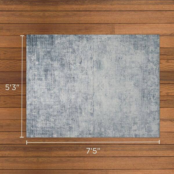 Wyatt & Ash Hazen Abstract Printed Chenille Blue 5 ft. x 7 ft