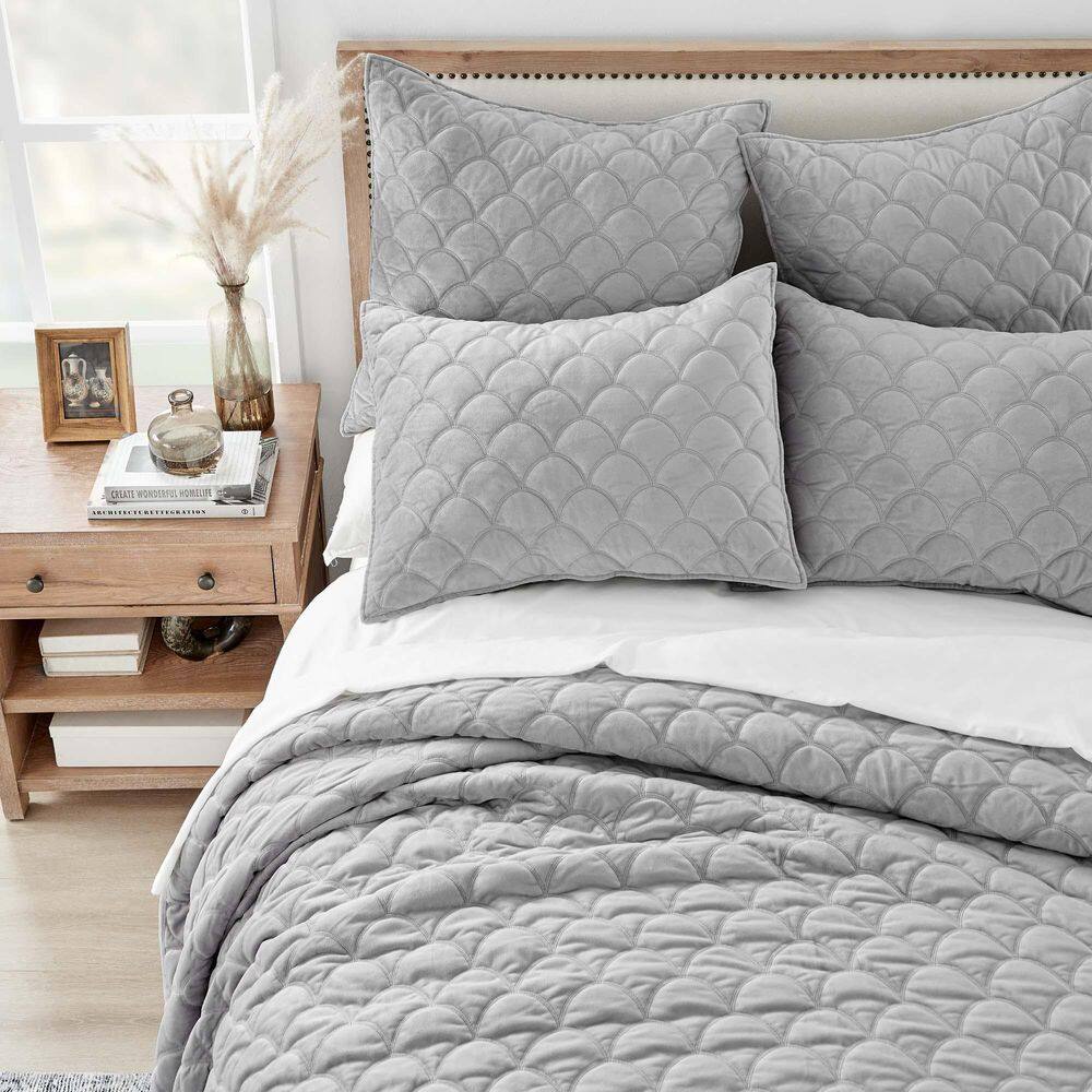 Light Grey Velvet Reversible Full Quilt Set with Cotton Fill