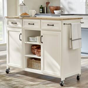 Ivory with Butcherblock Top Kitchen Cart