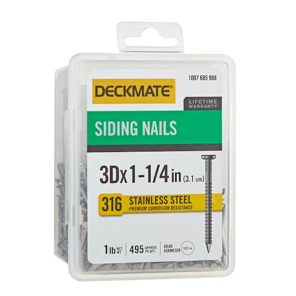 DECKMATE Marine Grade Stainless Steel 3D X 1-1/4 in. Siding Nail 1lb (Approximately 495 Pieces)