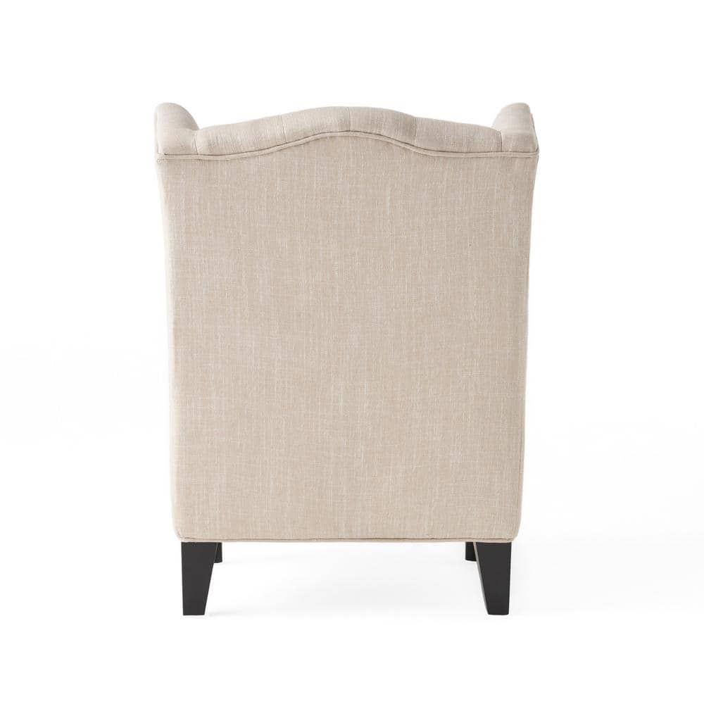 Light Beige High Back Tufted Wood Accent Chair