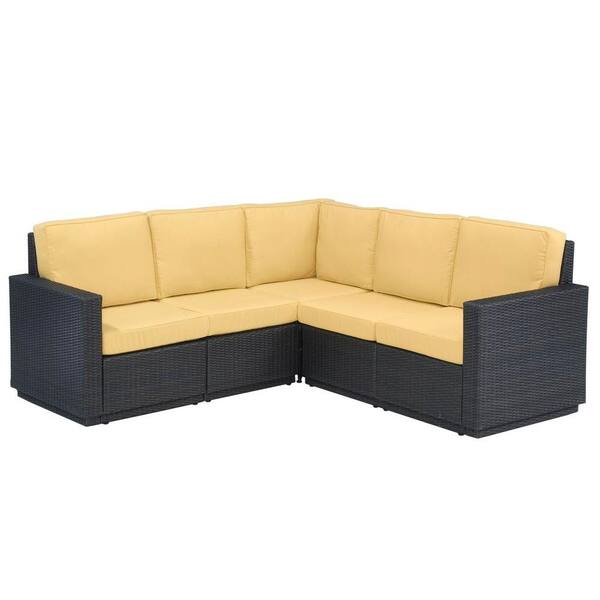 Home Styles Riviera Harvest All-Weather Patio Sectional Sofa with Yellow Cushion