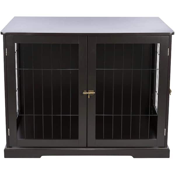 TRIXIE Furniture Style Dog Crate, Indoor Kennel, Pet Home, End Table or Nightstand with 2-Doors, Brown, Large
