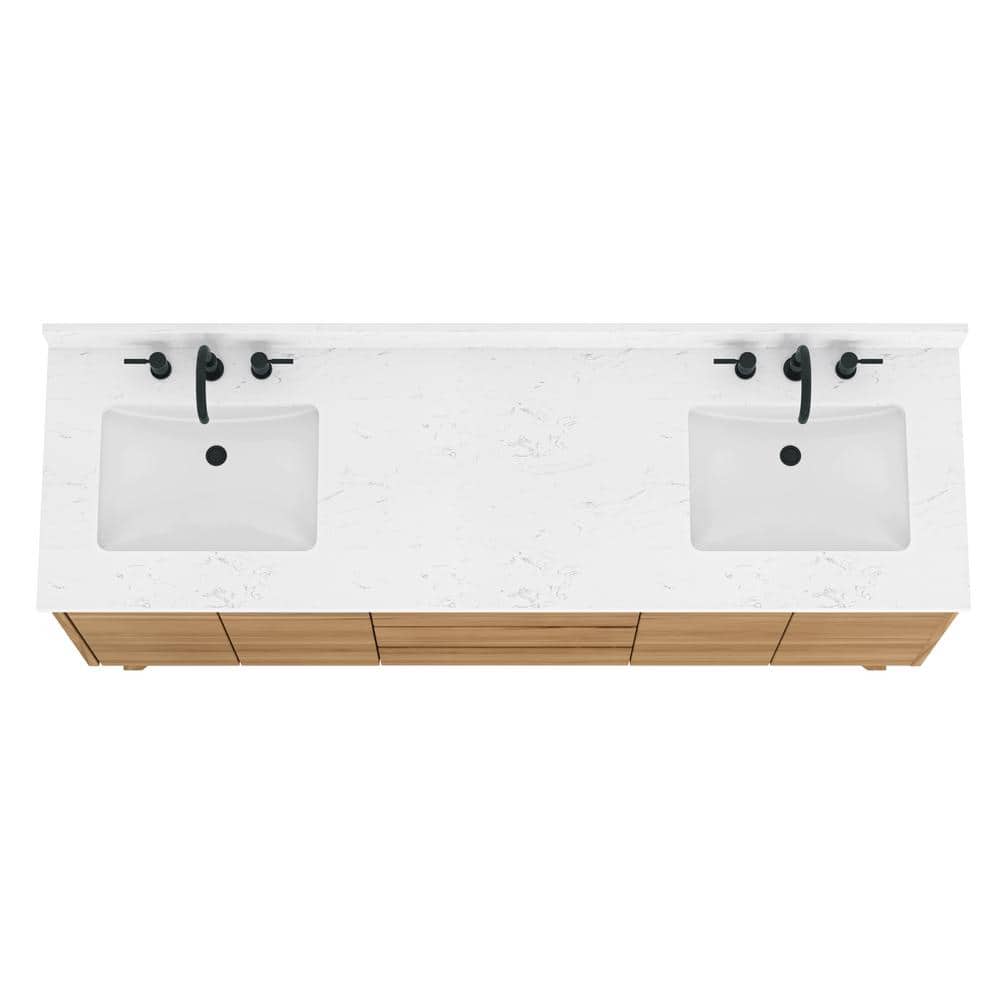 Coventry 73" Natural Teak Double Sink Vanity with White Stone Top