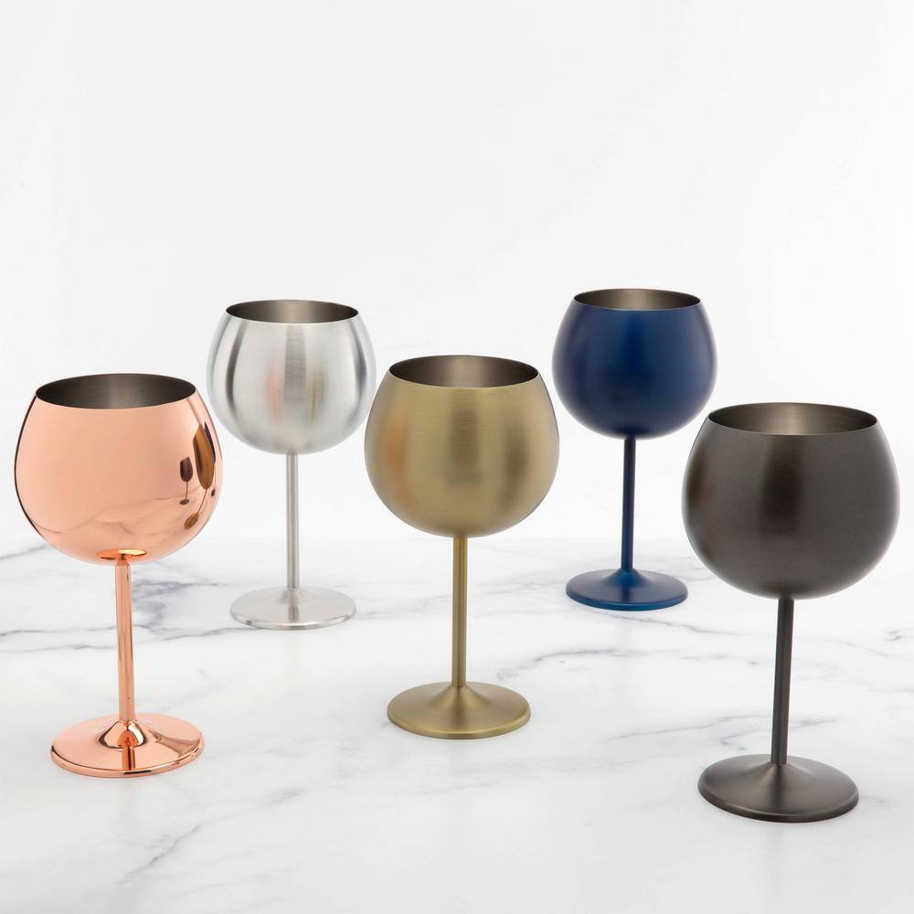 Set of 4 Black Stainless Steel 18oz Wine Glasses
