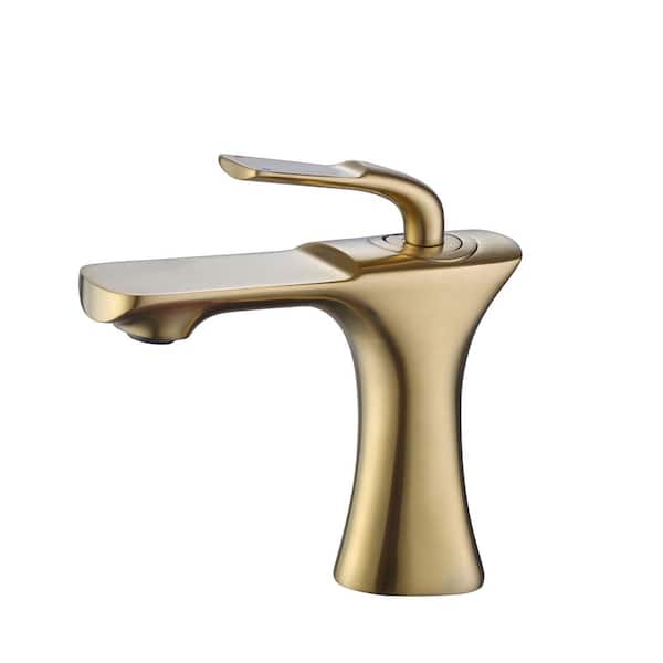 AIMADI Single-Handle Single-Hole Bathroom Faucet with Valve Brass Bathroom Sink Taps in Brushed Gold
