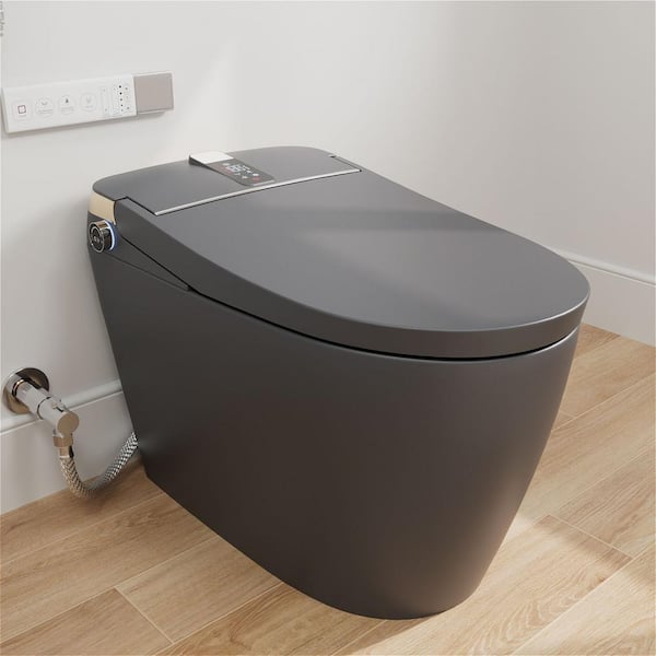 Smart Bidet Toilet 1.28GPF Elongated w/Auto Open and Close, Heated Seat and Massage, Foot Sensor Operation in Matte Gray