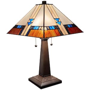 23 in. 2-Light Multi-Colored Tiffany Style Mission Table Lamp
