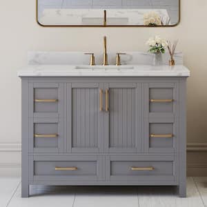 48 in. W x 22 in. D x 35.4 in. H Single Sink Freestanding Bath Vanity in Grey W/ White Engineered Stone Top (Assembled)