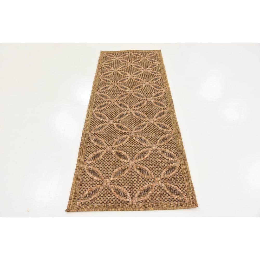 Light Brown Synthetic Reversible Outdoor Runner Rug