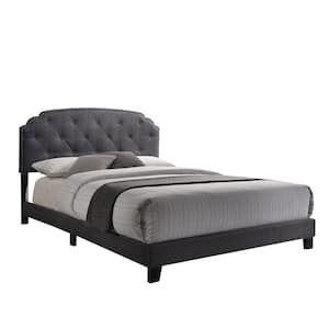 Tradilla Gray Wood Frame Queen Panel Bed with Upholstered, Nailhead Trim, and Tufted