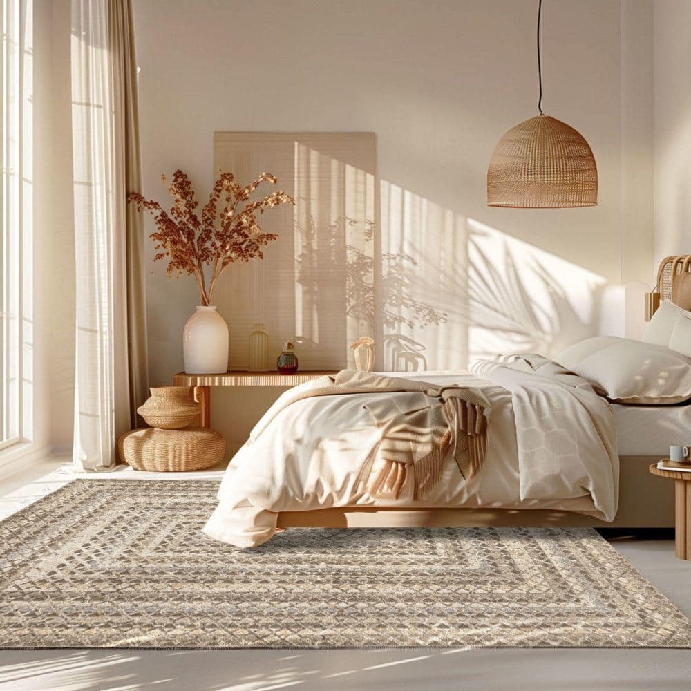 Eco-Friendly Beige Bohemian 8' x 10' Machine Washable Area Rug
