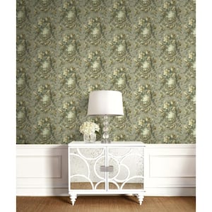 Floral Cameo Olive and Multicolor Paper Non - Pasted Strippable Wallpaper Roll (Cover 60.75 sq. ft.)