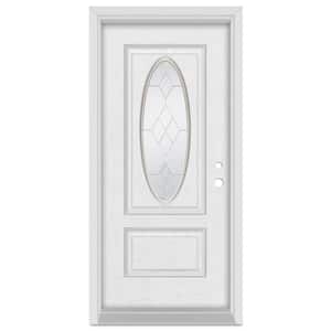 32 in. x 80 in. Geometric Left-Hand 3/4 Oval Zinc Finished Fiberglass Oak Woodgrain Prehung Front Door