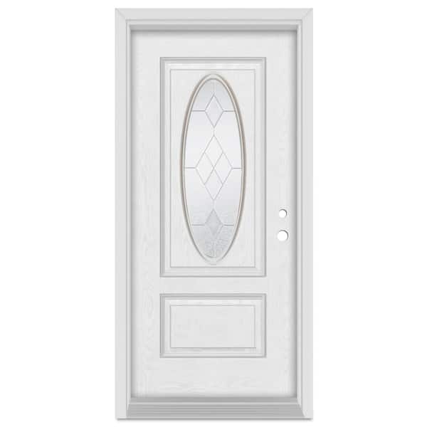 32 in. x 80 in. Geometric Left-Hand 3/4 Oval Zinc Finished Fiberglass Oak Woodgrain Prehung Front Door