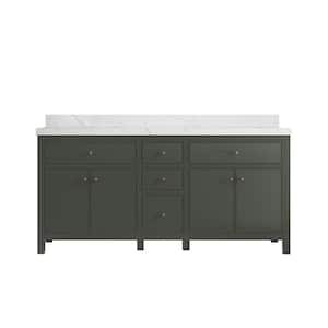 Sonoma 72 in. W x 22 in. D x 36 in. H Double Sink Bath Vanity in Pewter Green with 2" Calacatta Quartz Top
