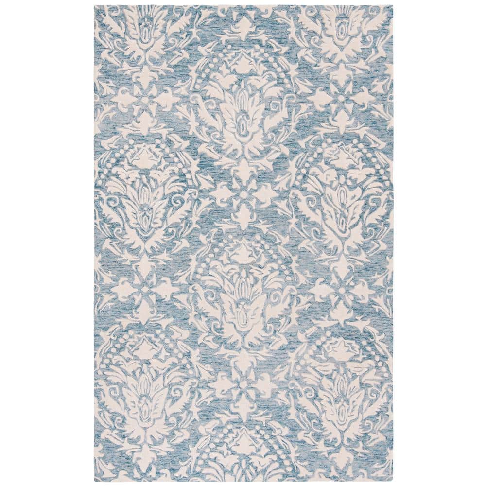 Handmade Tufted Floral Wool Area Rug Blue/Ivory 4' x 6'