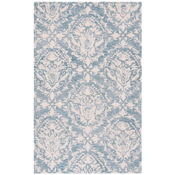 SAFAVIEH Blossom Blue/Ivory 4 ft. x 6 ft. Geometric Diamond Floral Area Rug
