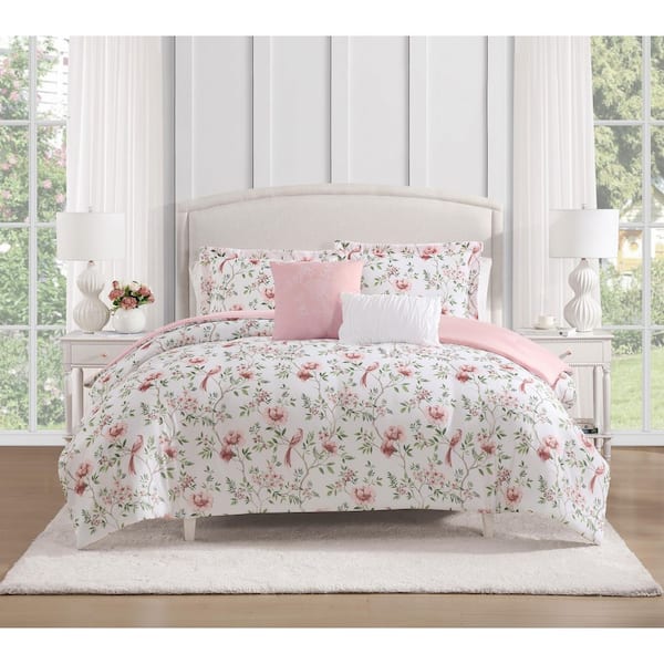Mayfair Classic Cottage Floral Pink Sage Soft Brushed 5-Piece Comforter Set with Dec Pillow-King