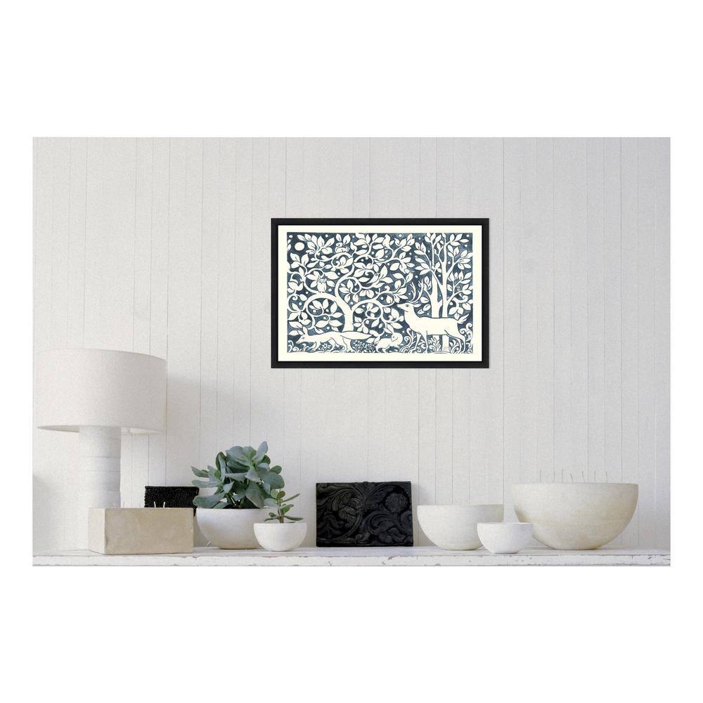Forest Life IV Navy and White Canvas Art with Black Frame