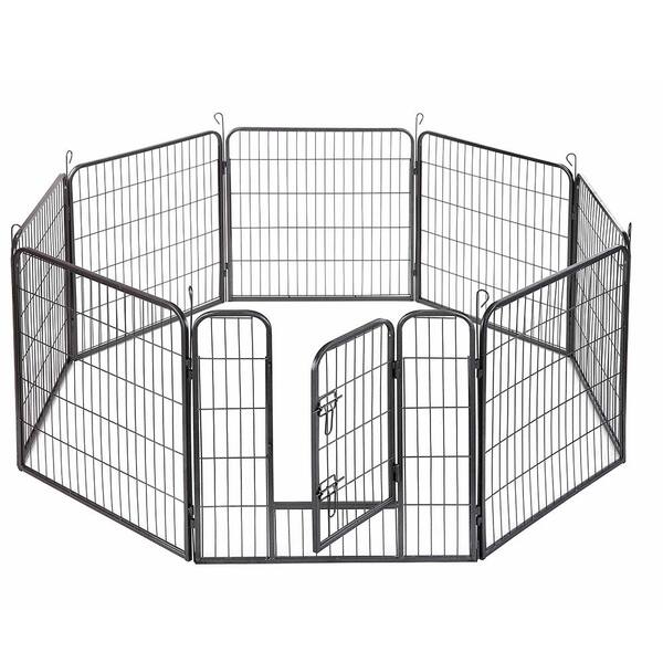 Unbranded 24 in. 1/3-Acre Dog Pet Playpen Heavy-Duty Metal In-Ground Exercise Fence Hammigrid 8-Panel Silver