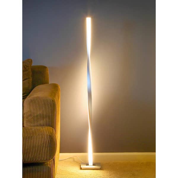 Tall Modern LED Industrial Twisted Silver Color Helix Space Saving Floor Lamp 