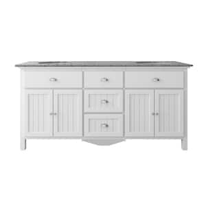 Ridgemore 71 in. Double Sink White Bath Vanity with Gray Granite Top (Assembled)