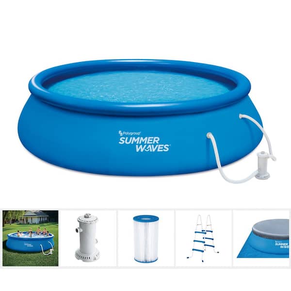 Summer Waves Quick Set 15 ft. Round x 42 in. Deep Inflatable Ring Pool Package with 1,000 GPH Filter Pump System
